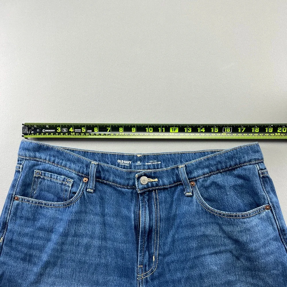 Old Navy Baggy Jeans Women 16 Petite Blue Drapey Denim Cotton Wide Leg High Rise